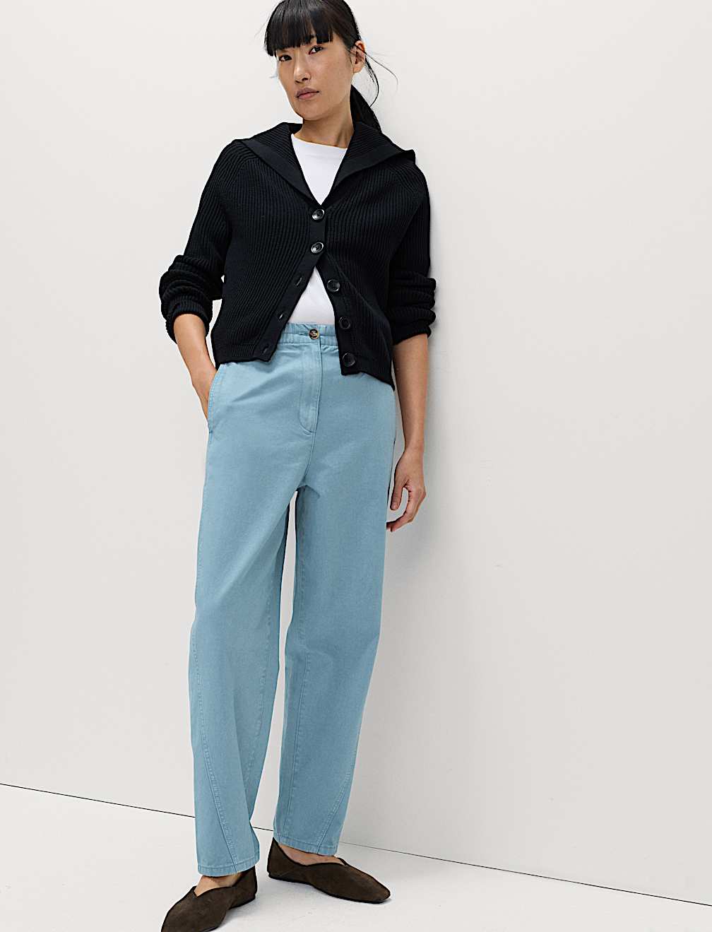 Pure Cotton Elasticated Waist Carrot Leg Trousers