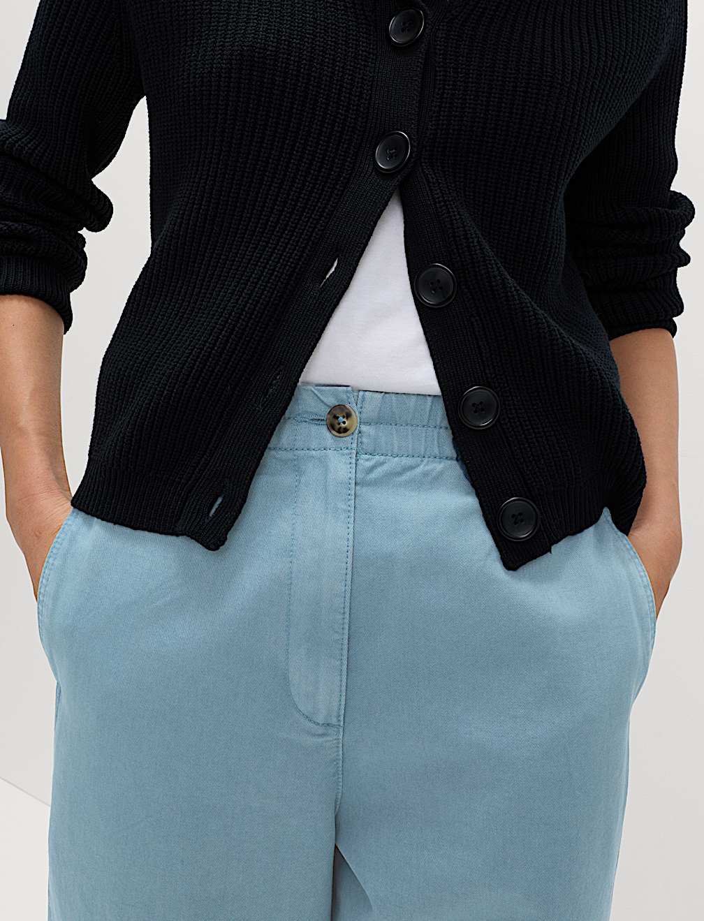 Pure Cotton Elasticated Waist Carrot Leg Trousers