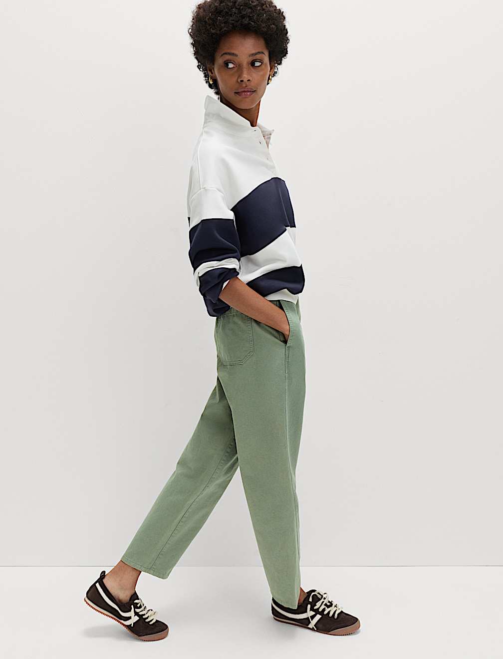 Pure Cotton Elasticated Waist Carrot Leg Trousers