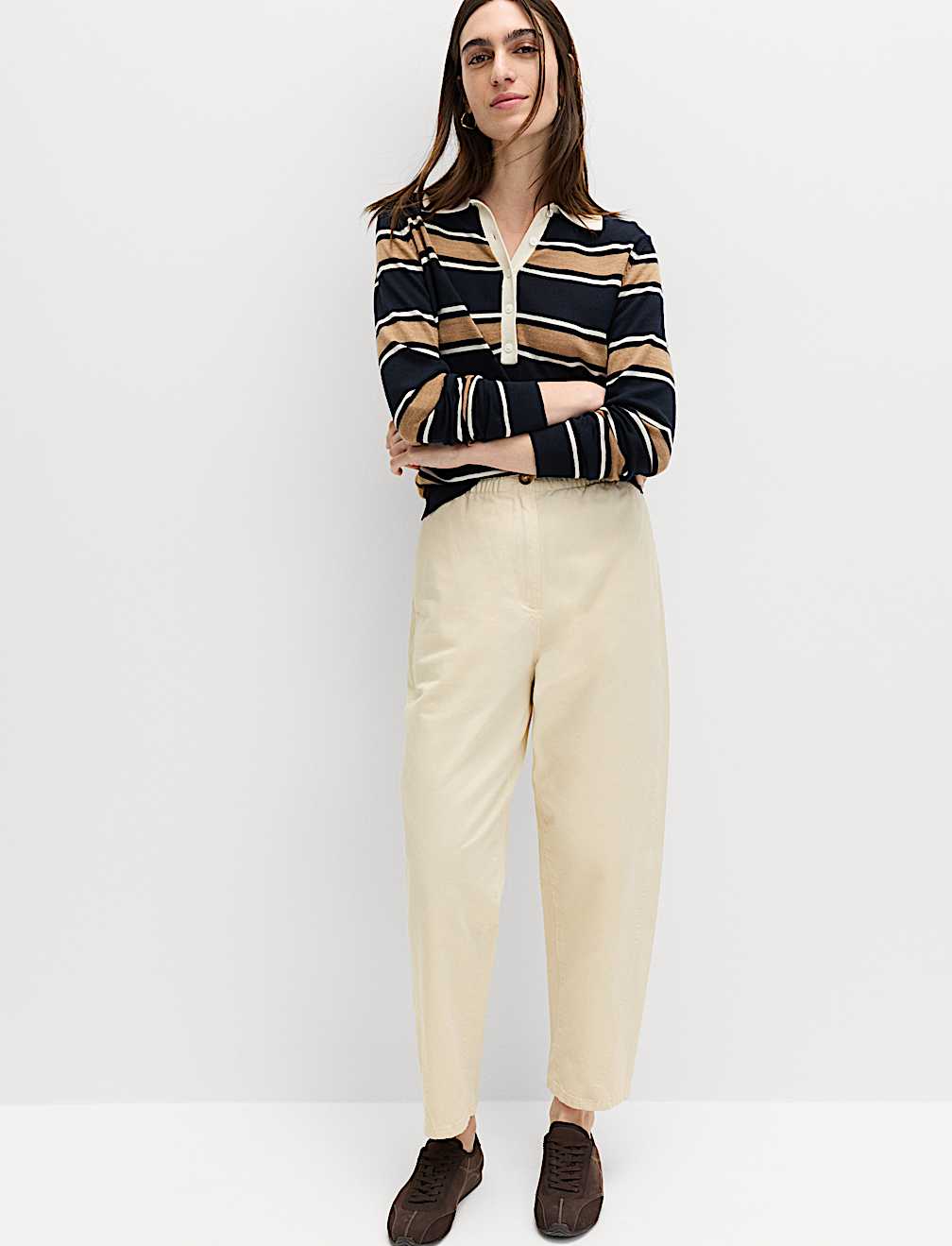 Pure Cotton Elasticated Waist Carrot Leg Trousers