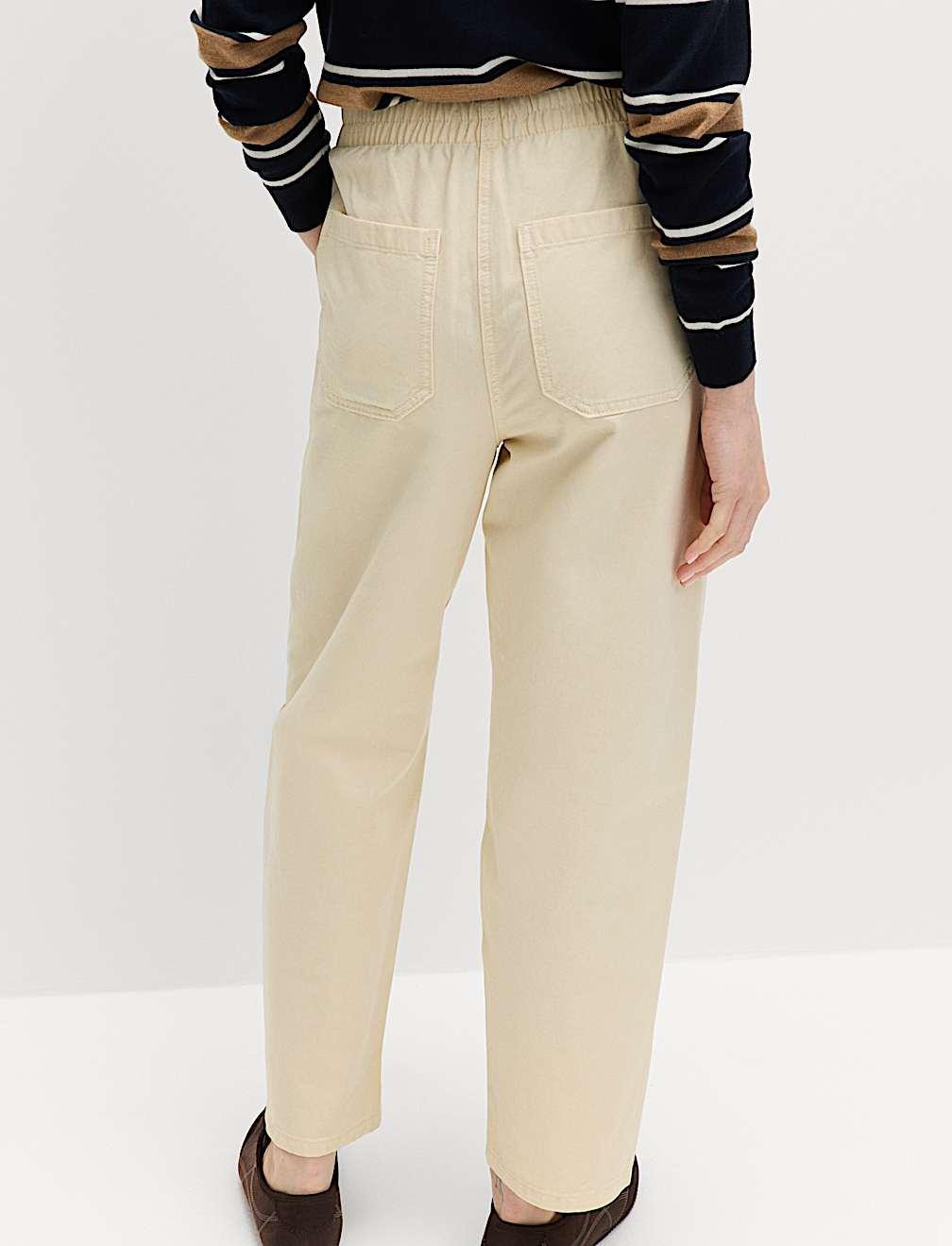 Pure Cotton Elasticated Waist Carrot Leg Trousers