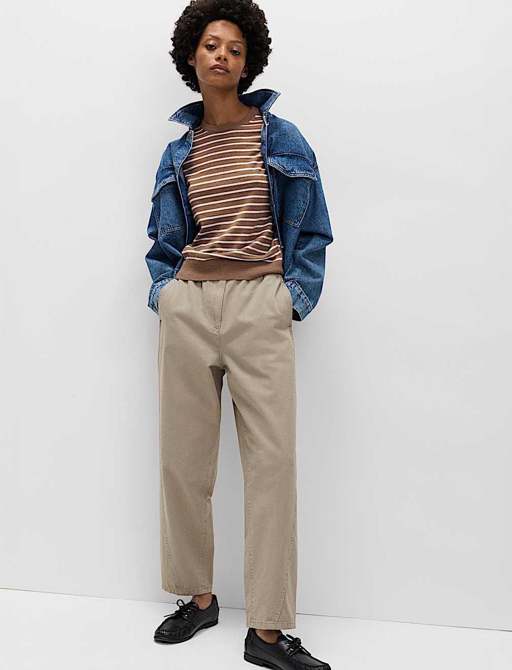 Pure Cotton Elasticated Waist Carrot Leg Trousers
