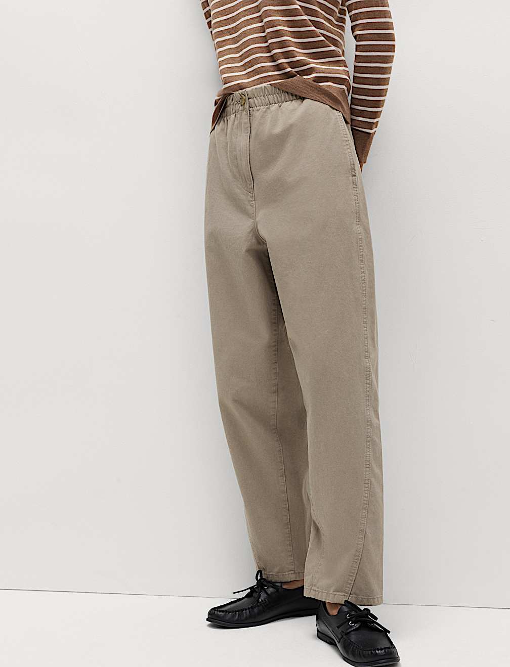 Pure Cotton Elasticated Waist Carrot Leg Trousers