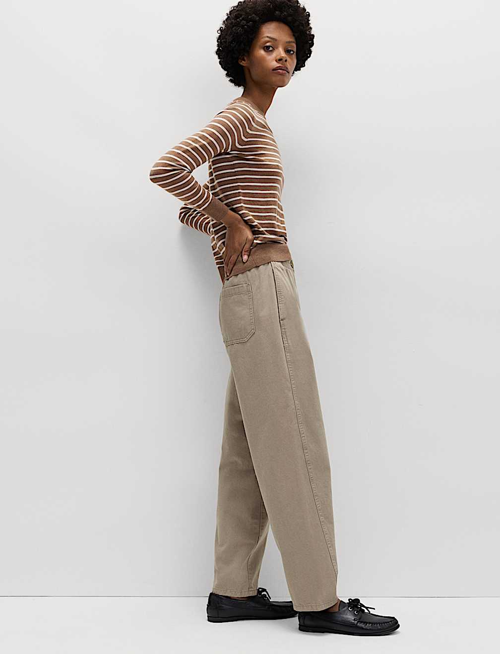 Pure Cotton Elasticated Waist Carrot Leg Trousers