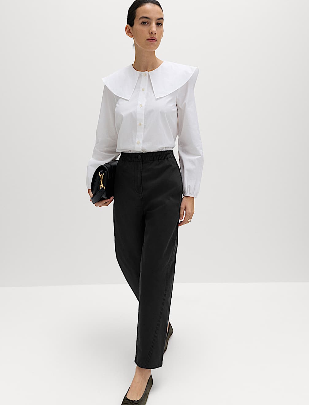 Pure Cotton Elasticated Waist Carrot Leg Trousers
