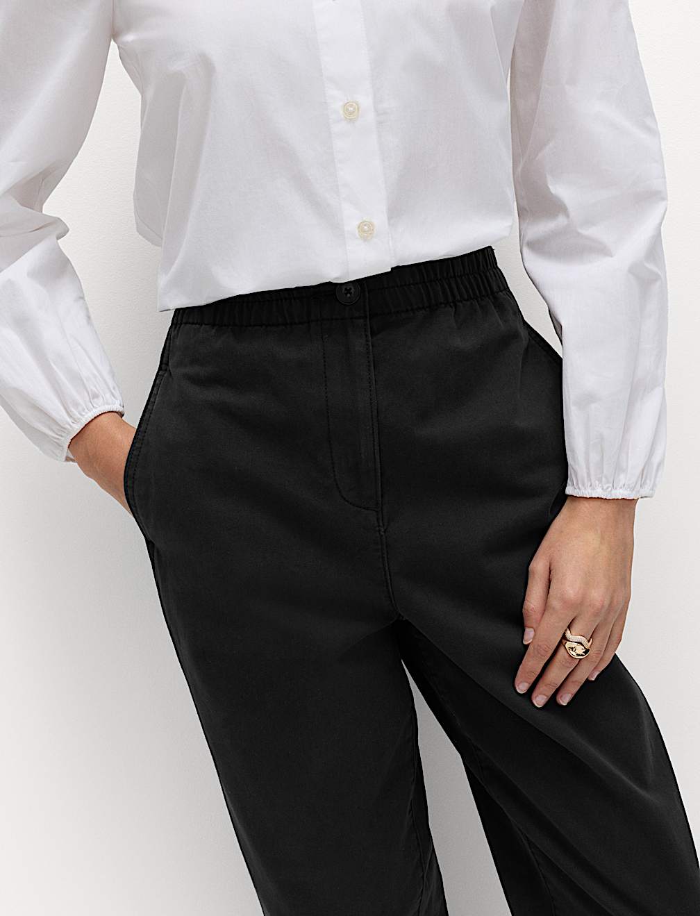 Pure Cotton Elasticated Waist Carrot Leg Trousers