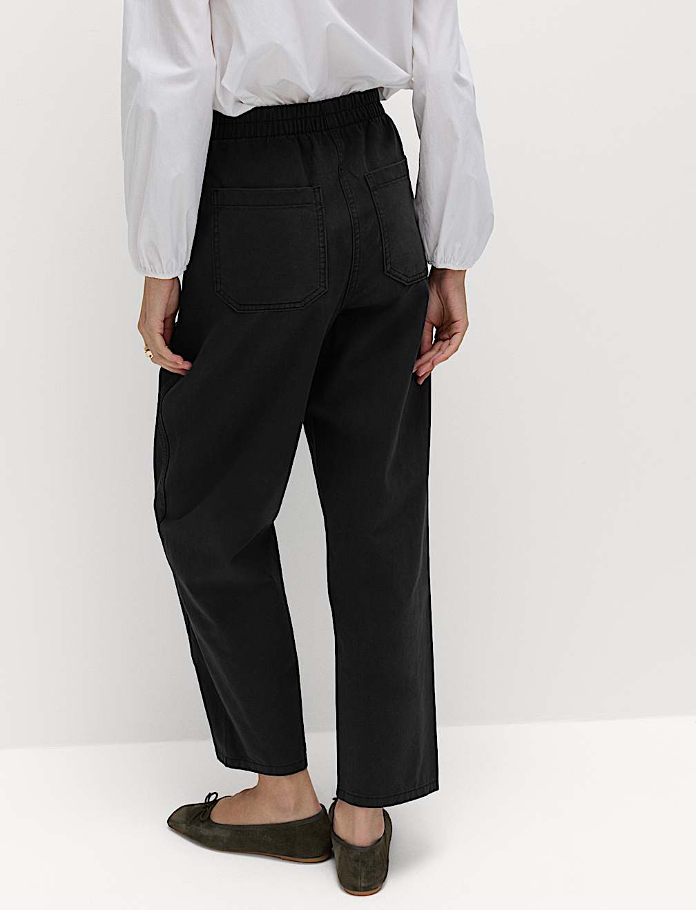 Pure Cotton Elasticated Waist Carrot Leg Trousers
