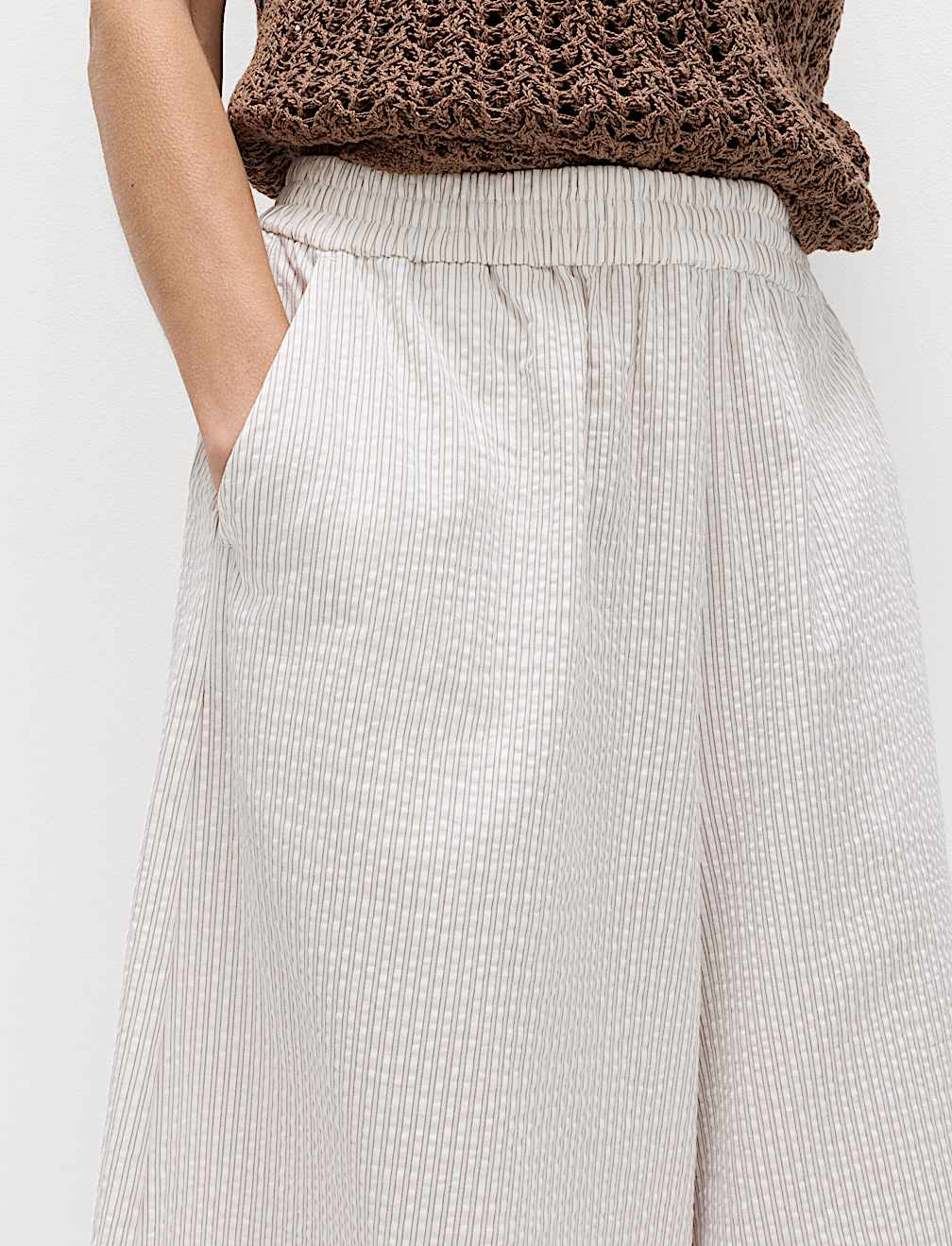 Seersucker Cropped Palazzo Trousers
