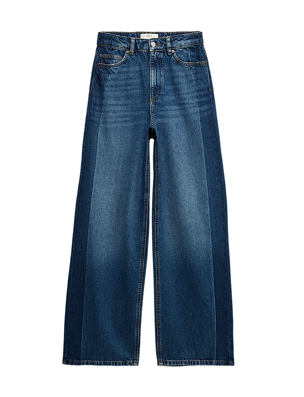 High Waisted Two Tone Wide Leg Jeans