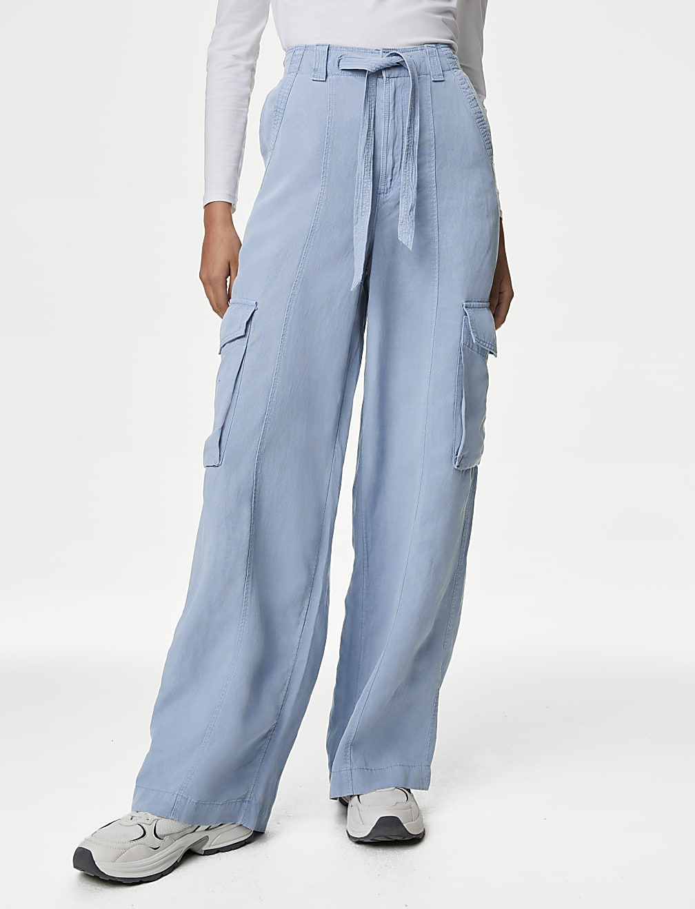 Lyocell Blend Utility Wide Leg Trousers