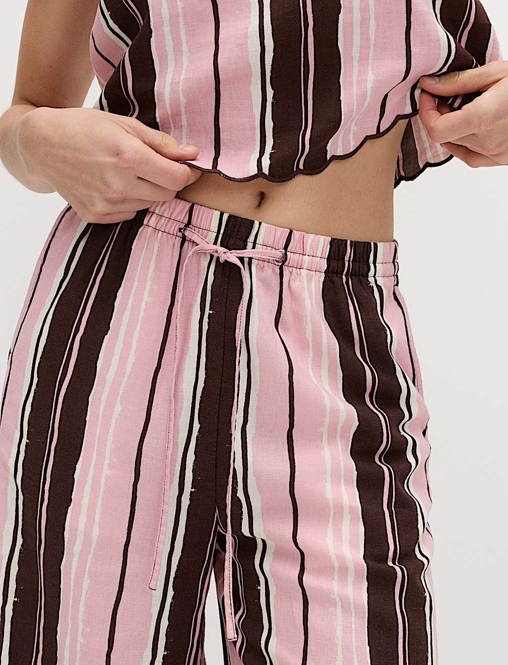Linen Rich Striped Wide Leg Trousers