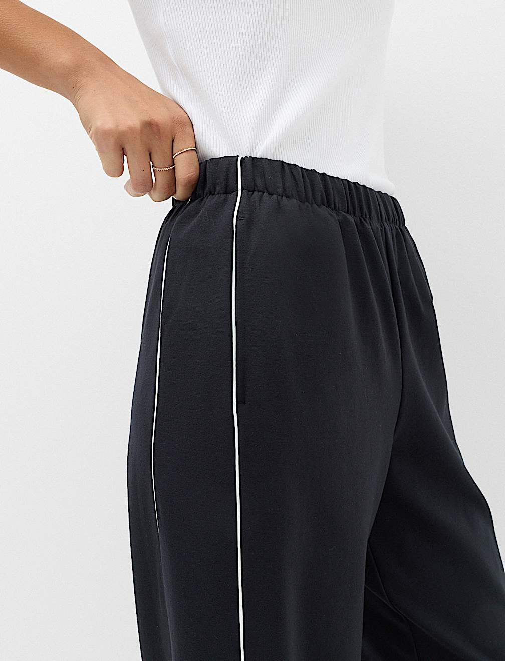 Ponte Side Stripe Drawstring Wide Leg Joggers