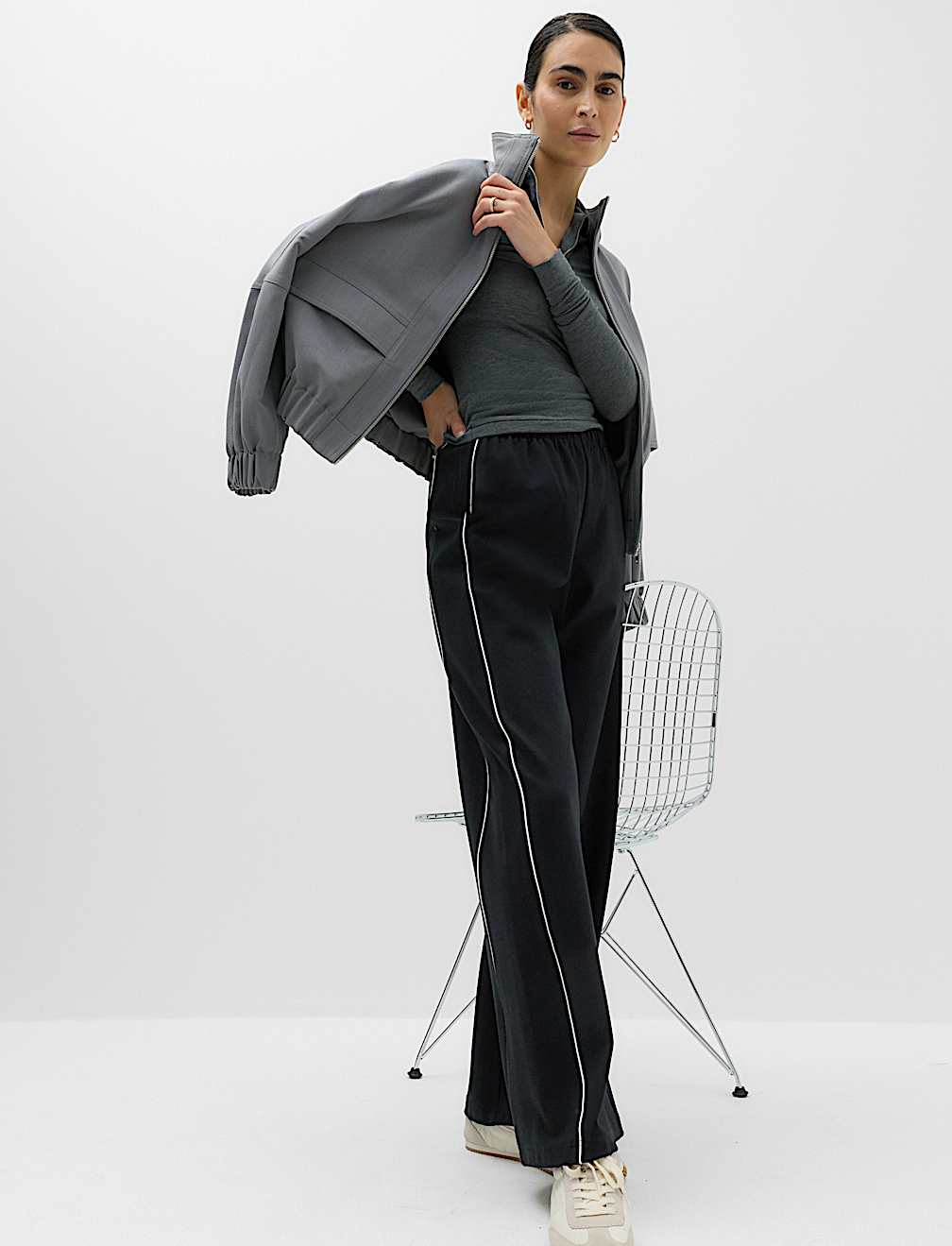 Ponte Side Stripe Drawstring Wide Leg Joggers