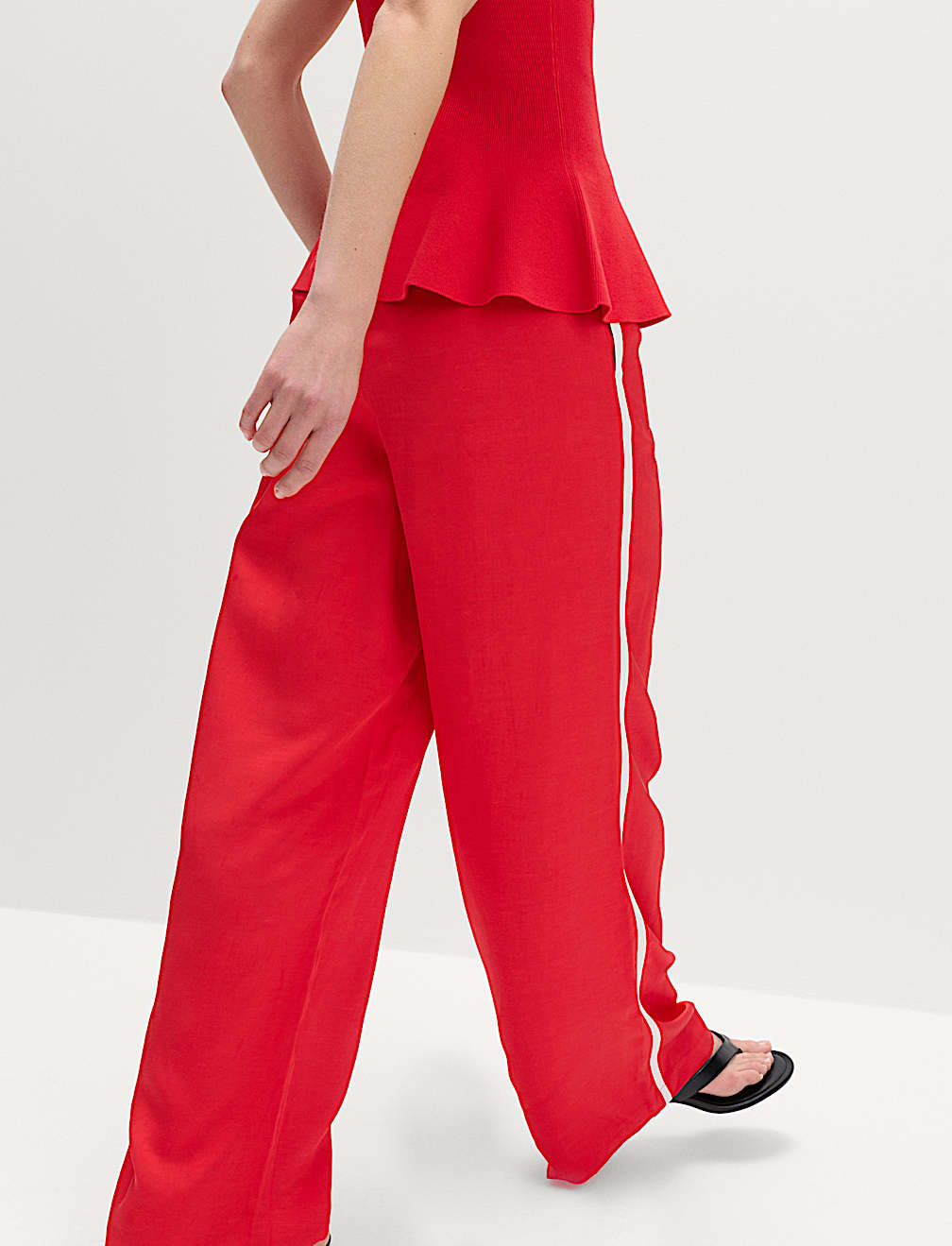Side Stripe Wide Leg Trousers with Linen