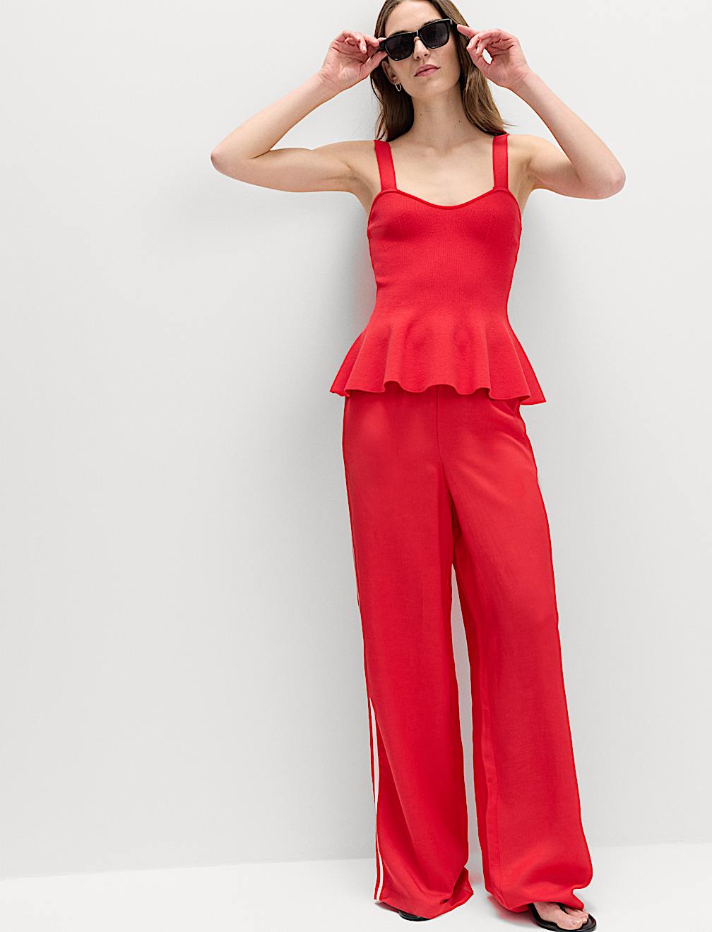 Side Stripe Wide Leg Trousers with Linen