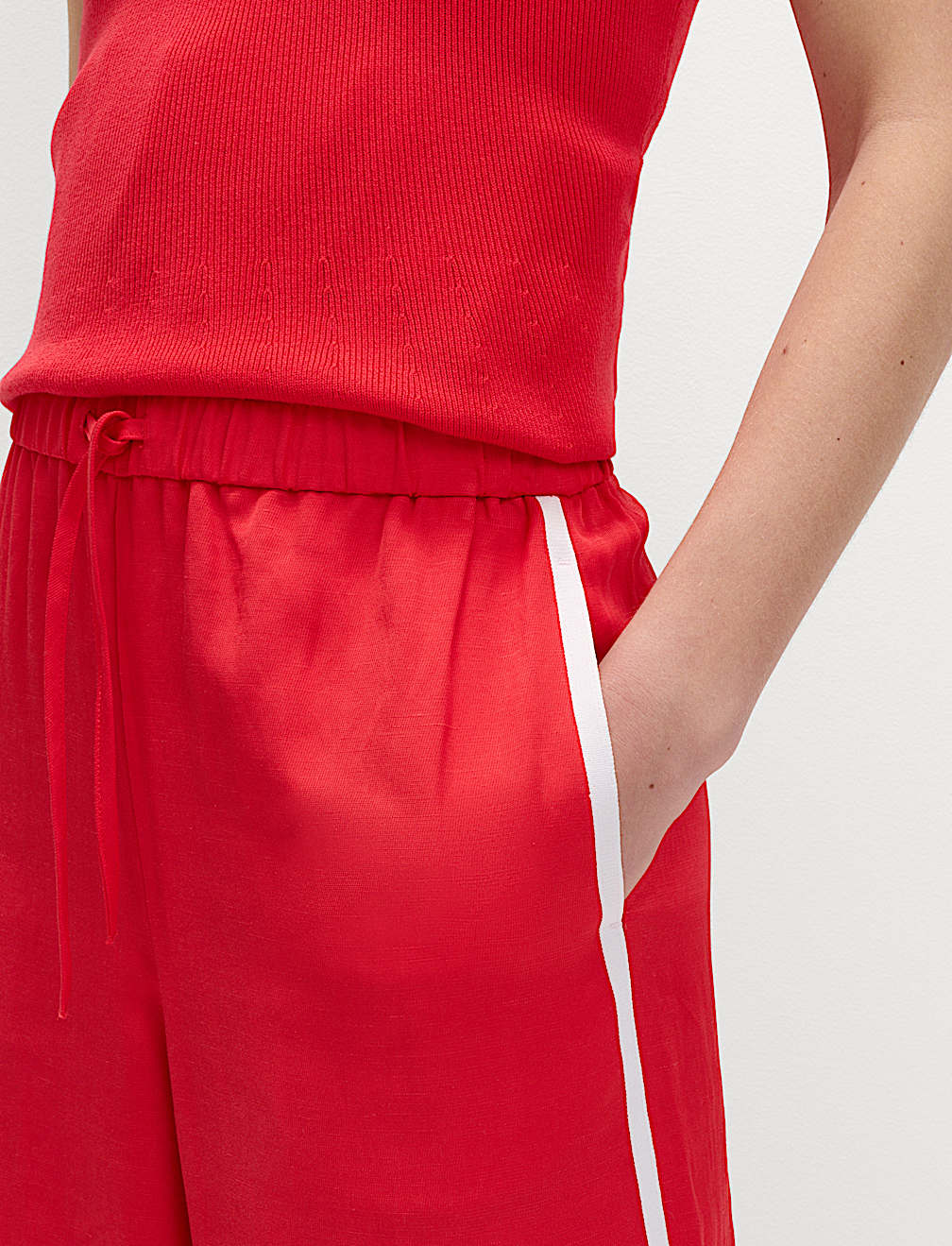 Side Stripe Wide Leg Trousers with Linen