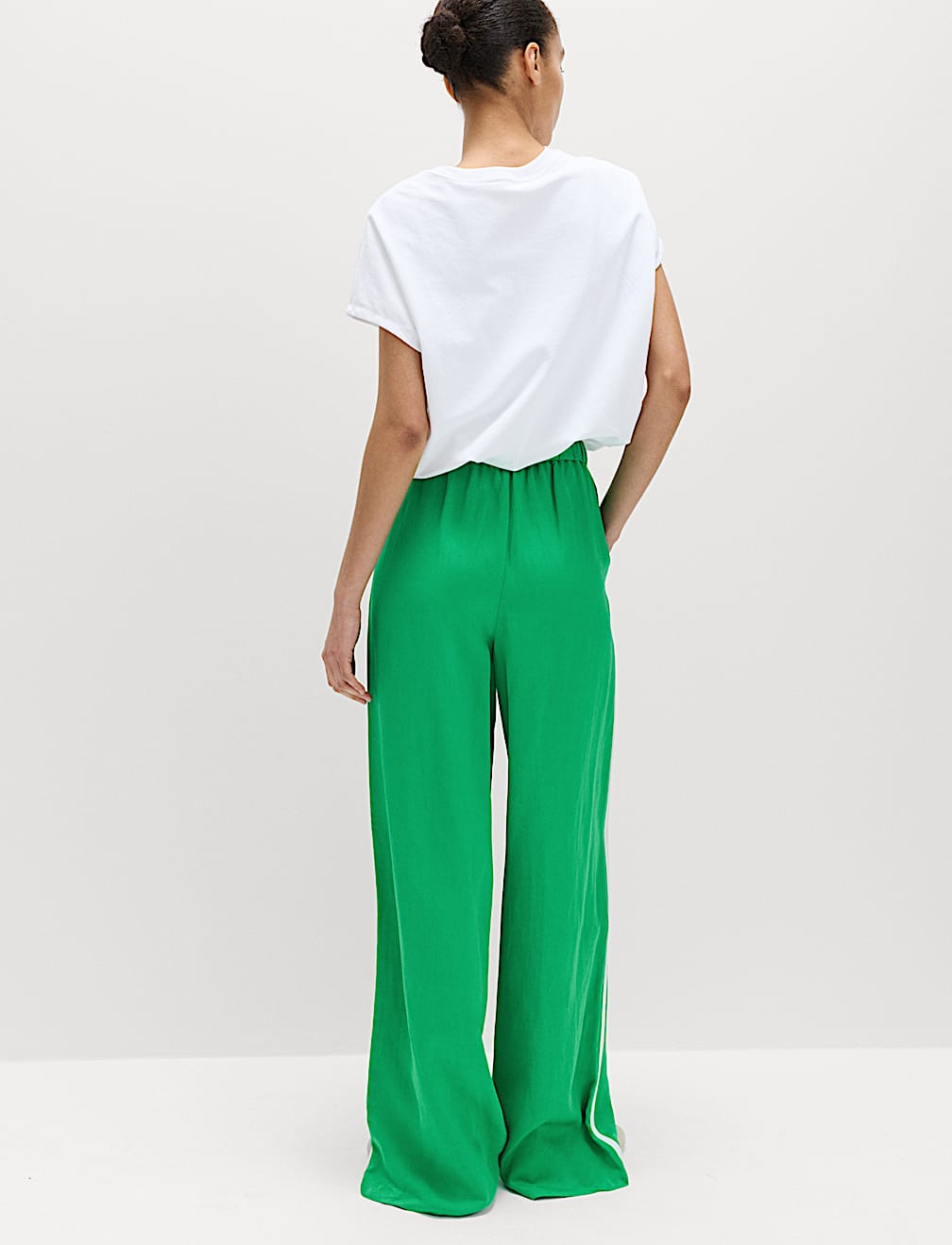 Side Stripe Wide Leg Trousers with Linen