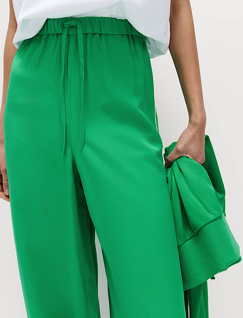Side Stripe Wide Leg Trousers with Linen