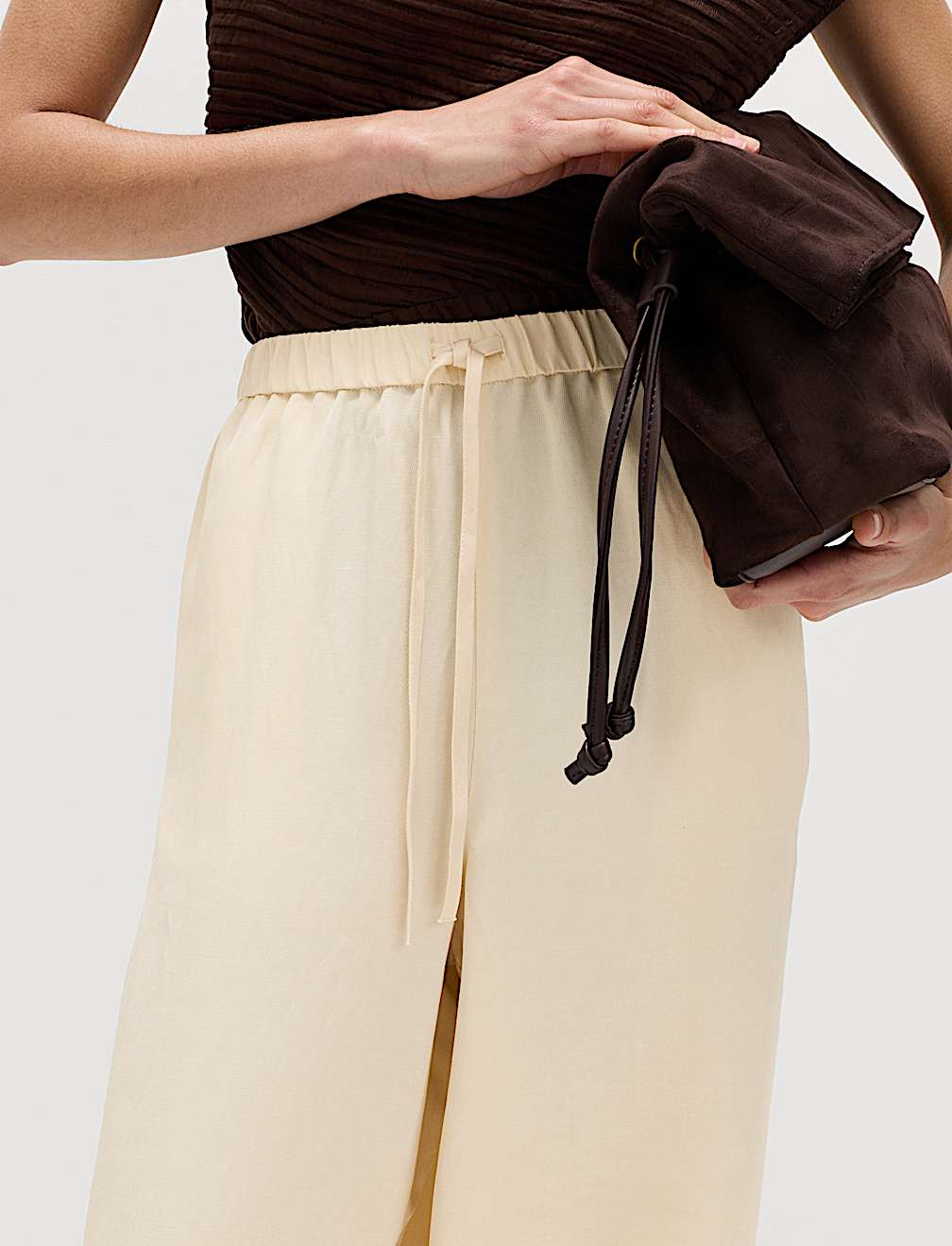 Side Stripe Wide Leg Trousers with Linen