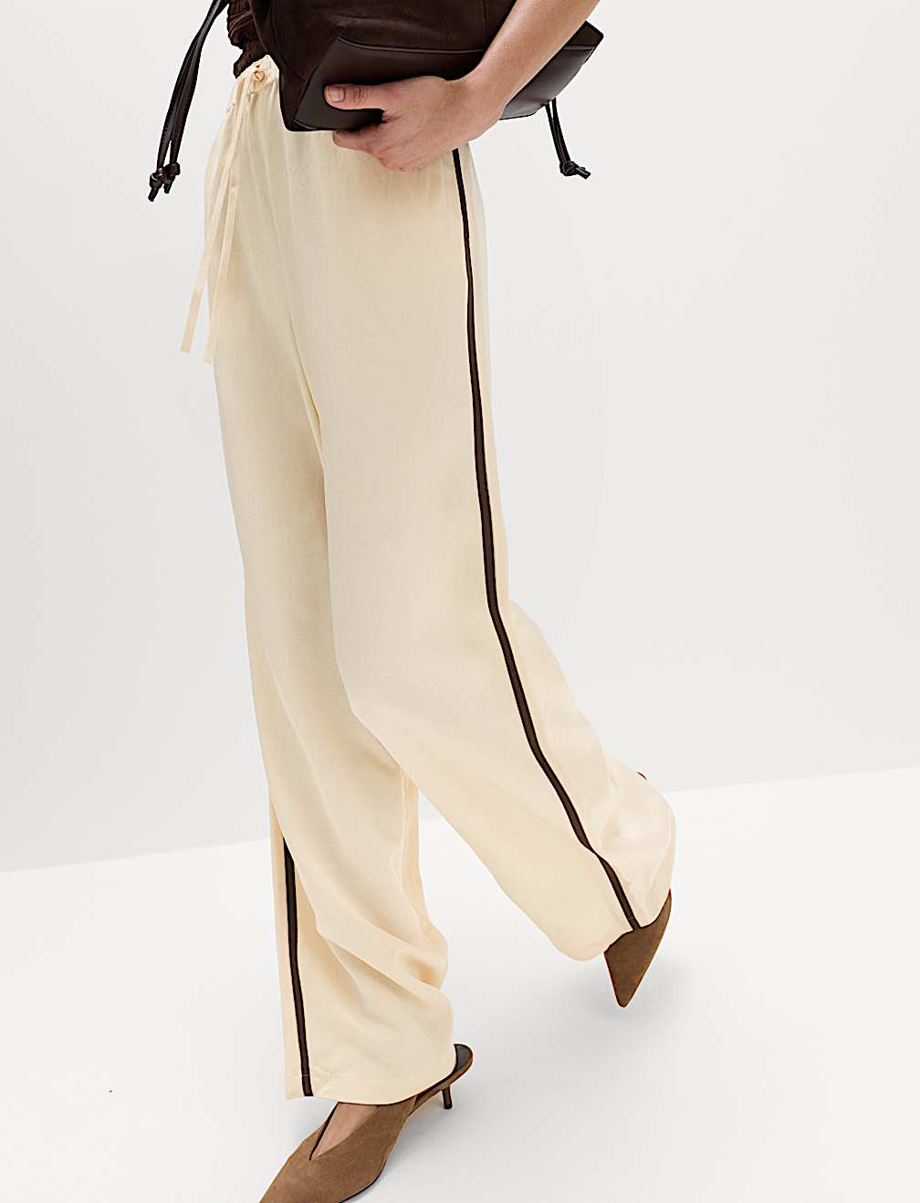 Side Stripe Wide Leg Trousers with Linen