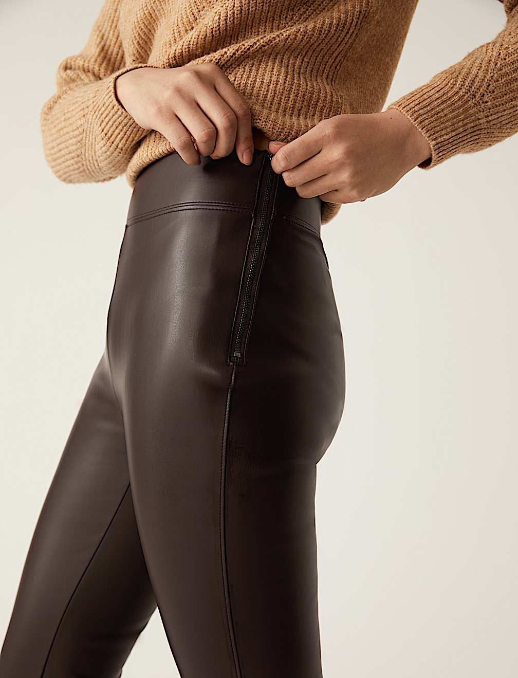 Leather Look Cropped Flared Leggings