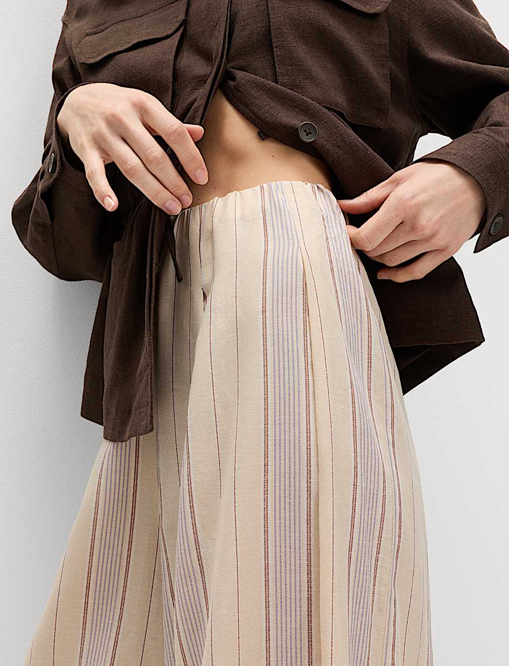 Striped Wide Leg Trousers with Linen