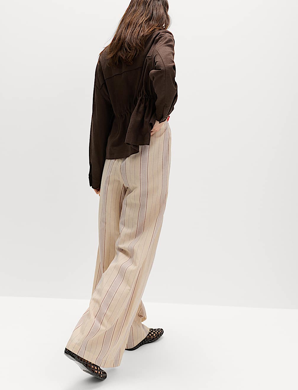 Striped Wide Leg Trousers with Linen