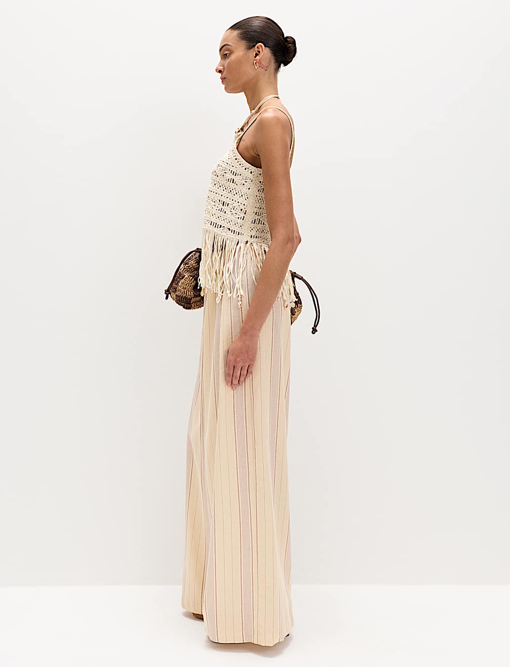 Striped Wide Leg Trousers with Linen