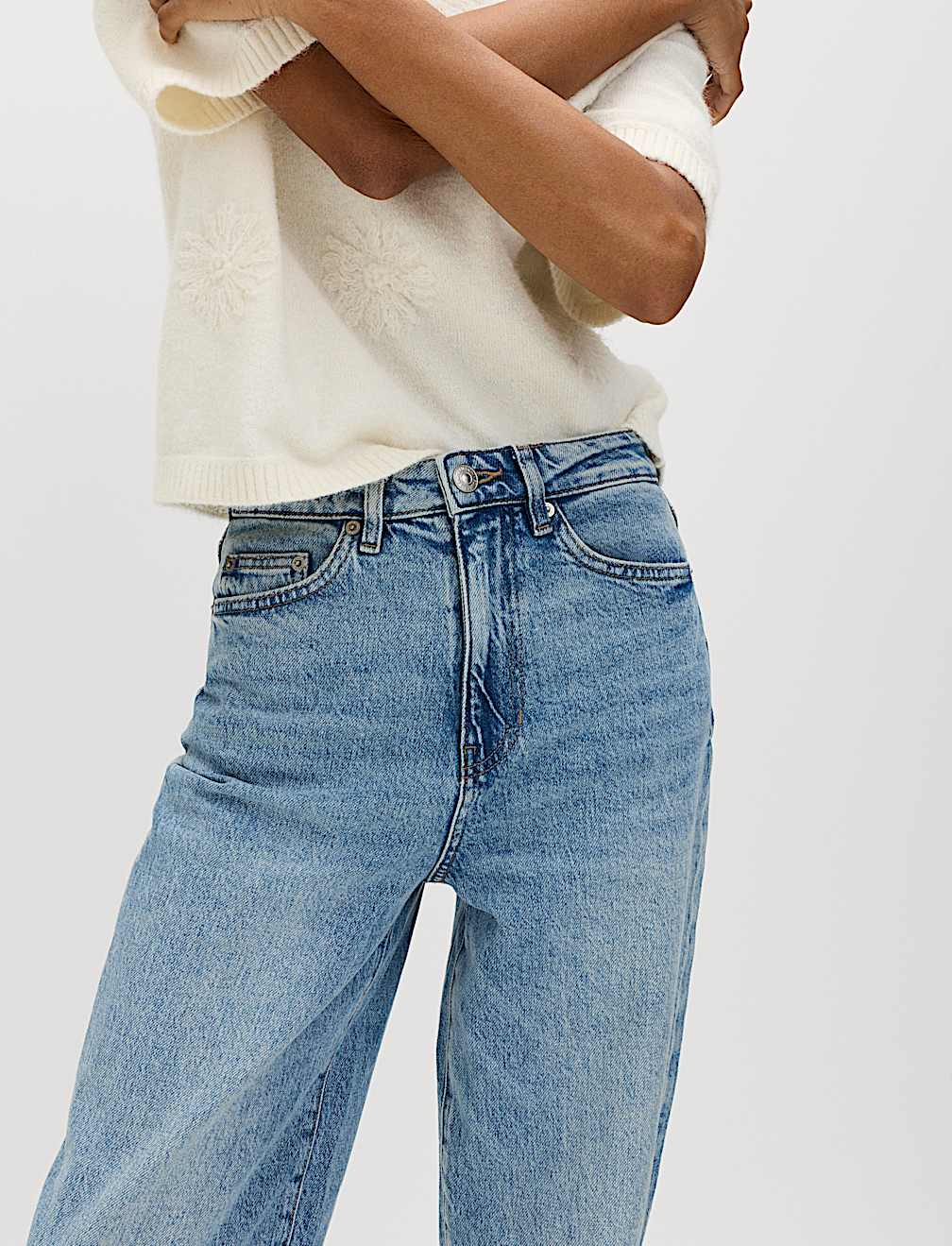 Mom High Waisted Ankle Grazer Jeans