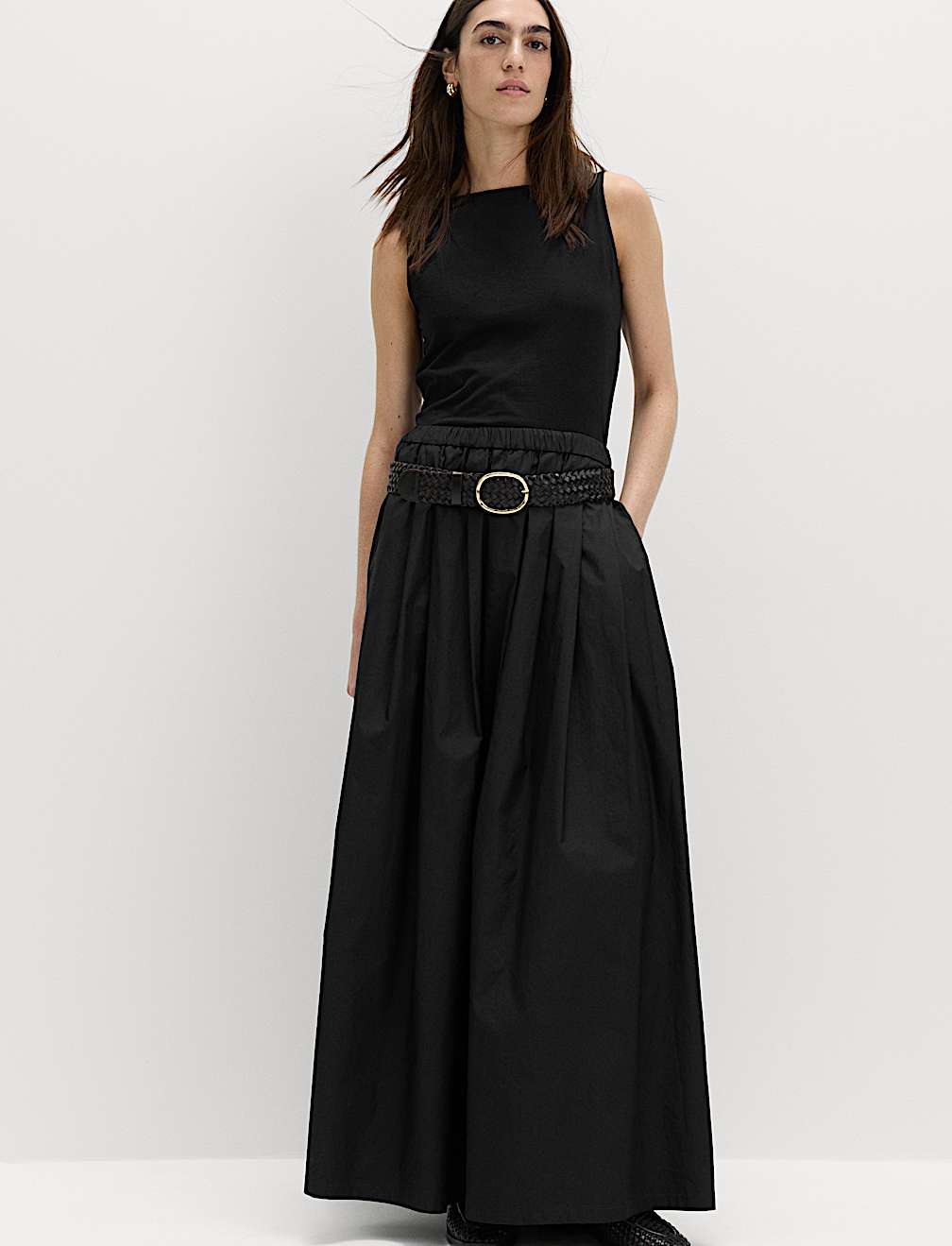 Pure Cotton Pleated Maxi Skirt