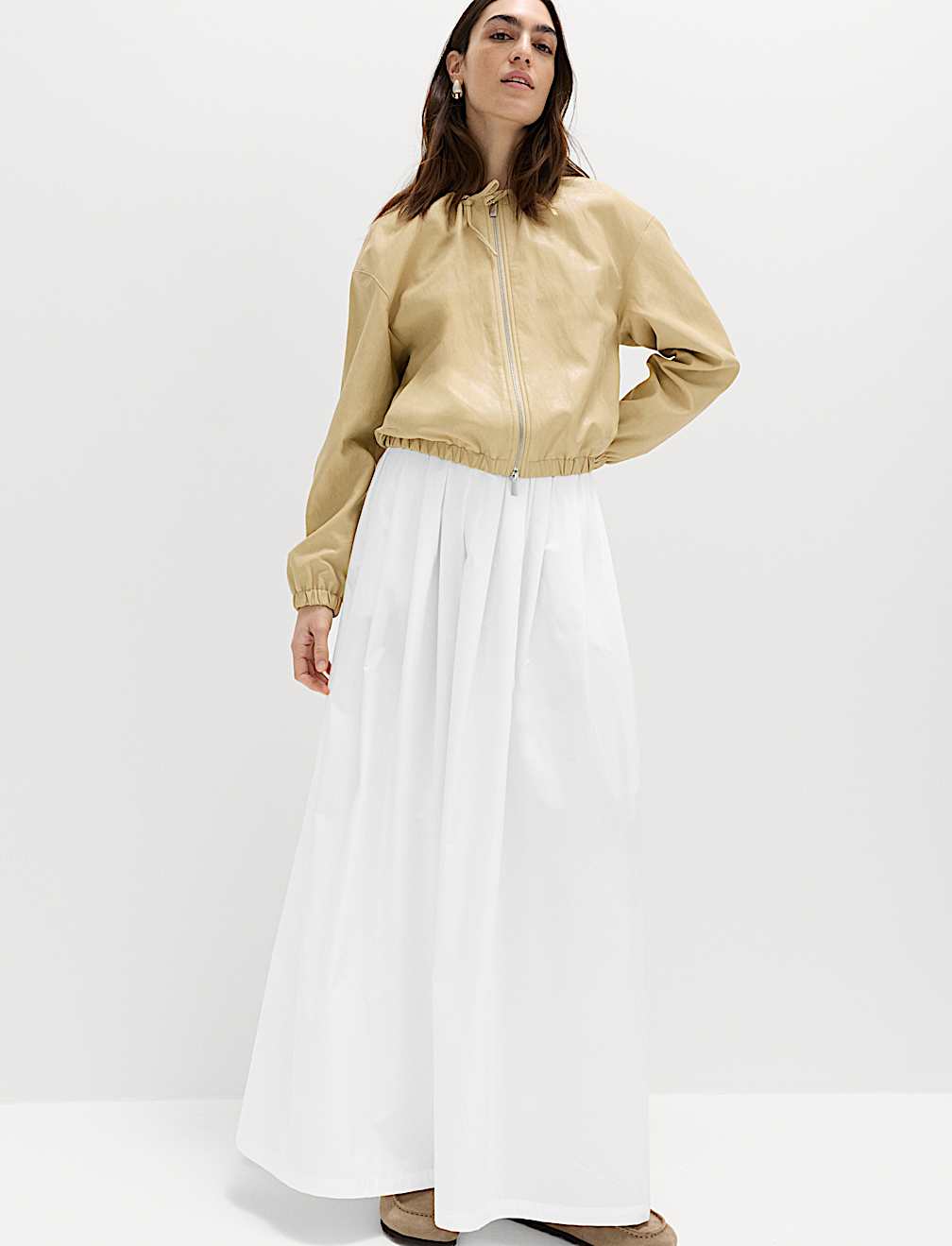 Pure Cotton Pleated Maxi Skirt