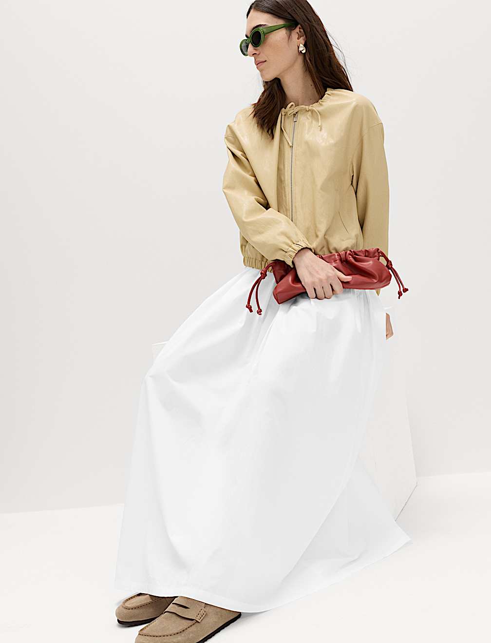 Pure Cotton Pleated Maxi Skirt