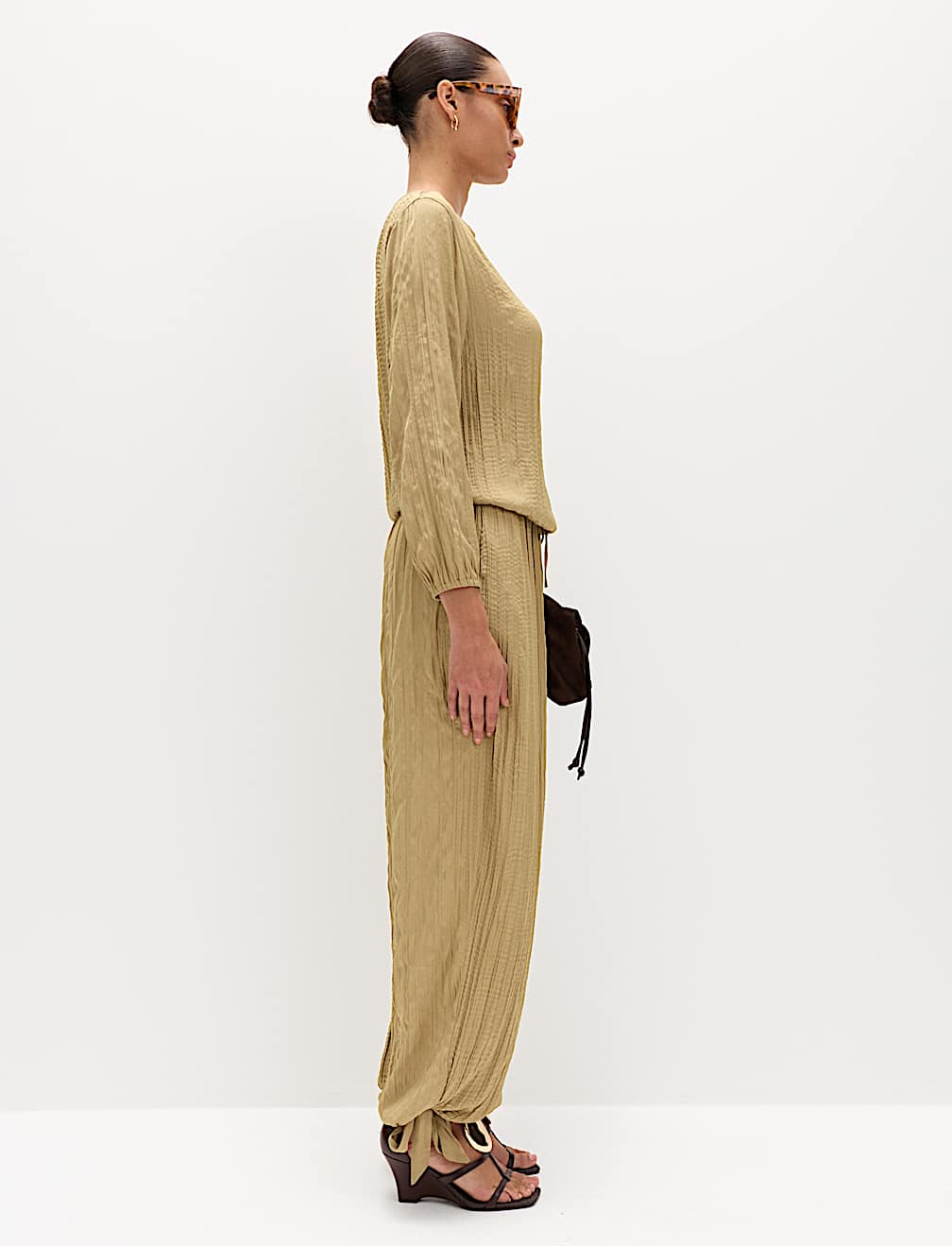 Tie Hem Crinkle Drawstring Balloon Trousers