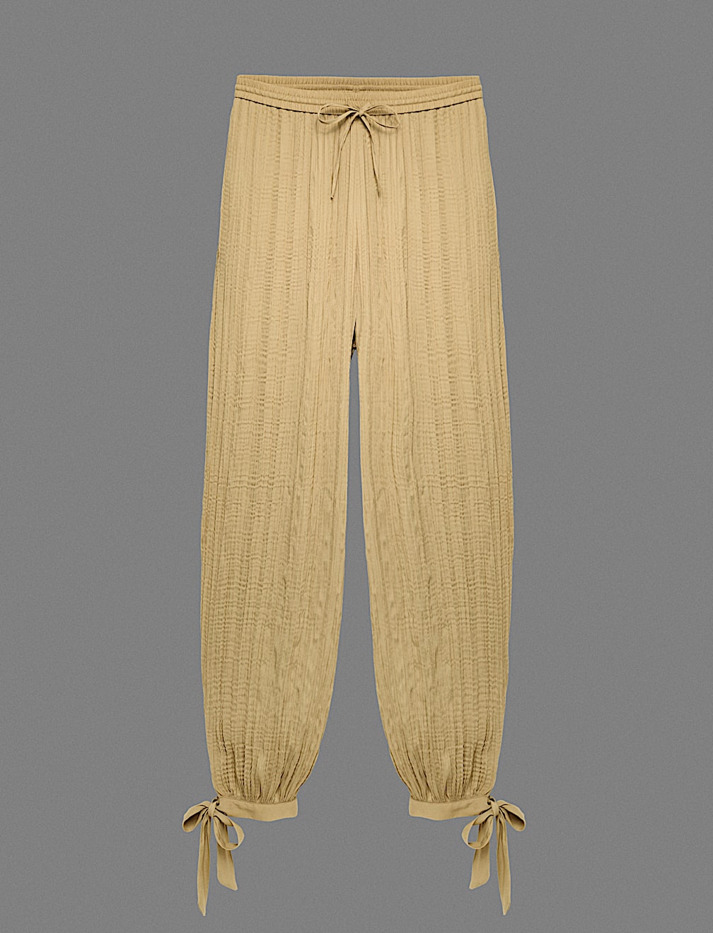 Tie Hem Crinkle Drawstring Balloon Trousers
