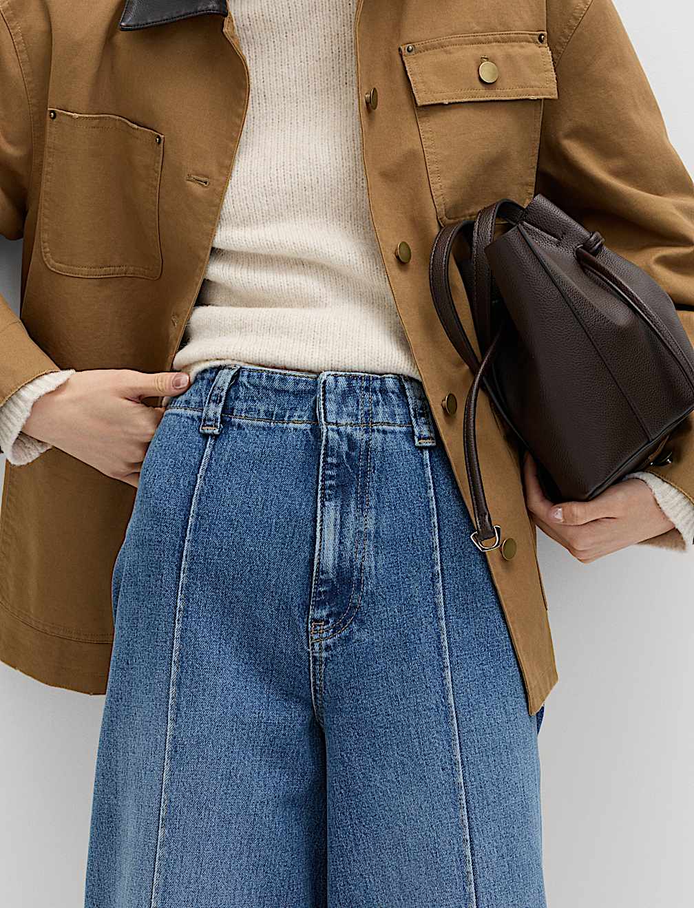 Pintuck Wide Leg Ankle Grazer Jeans