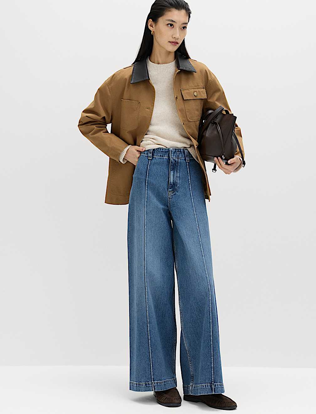Pintuck Wide Leg Ankle Grazer Jeans