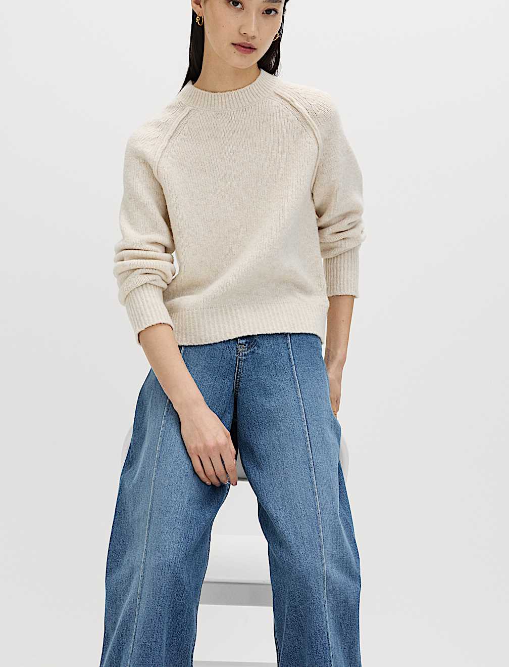 Pintuck Wide Leg Ankle Grazer Jeans