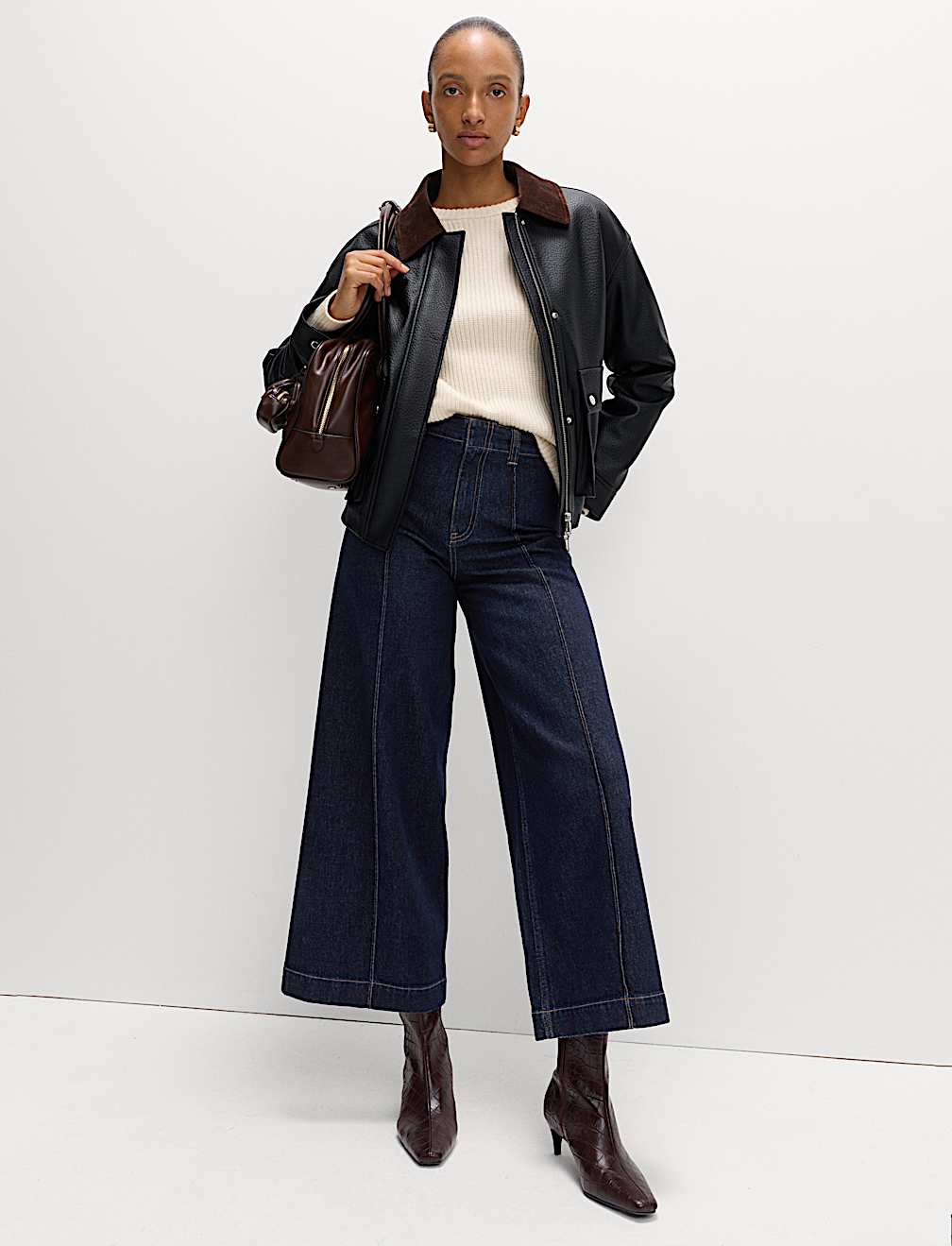 Pintuck Wide Leg Ankle Grazer Jeans