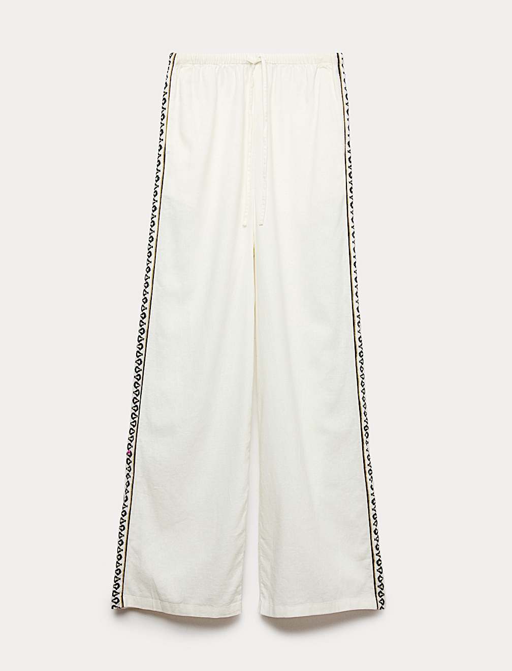 Linen Rich Side Detail Wide Leg Trousers