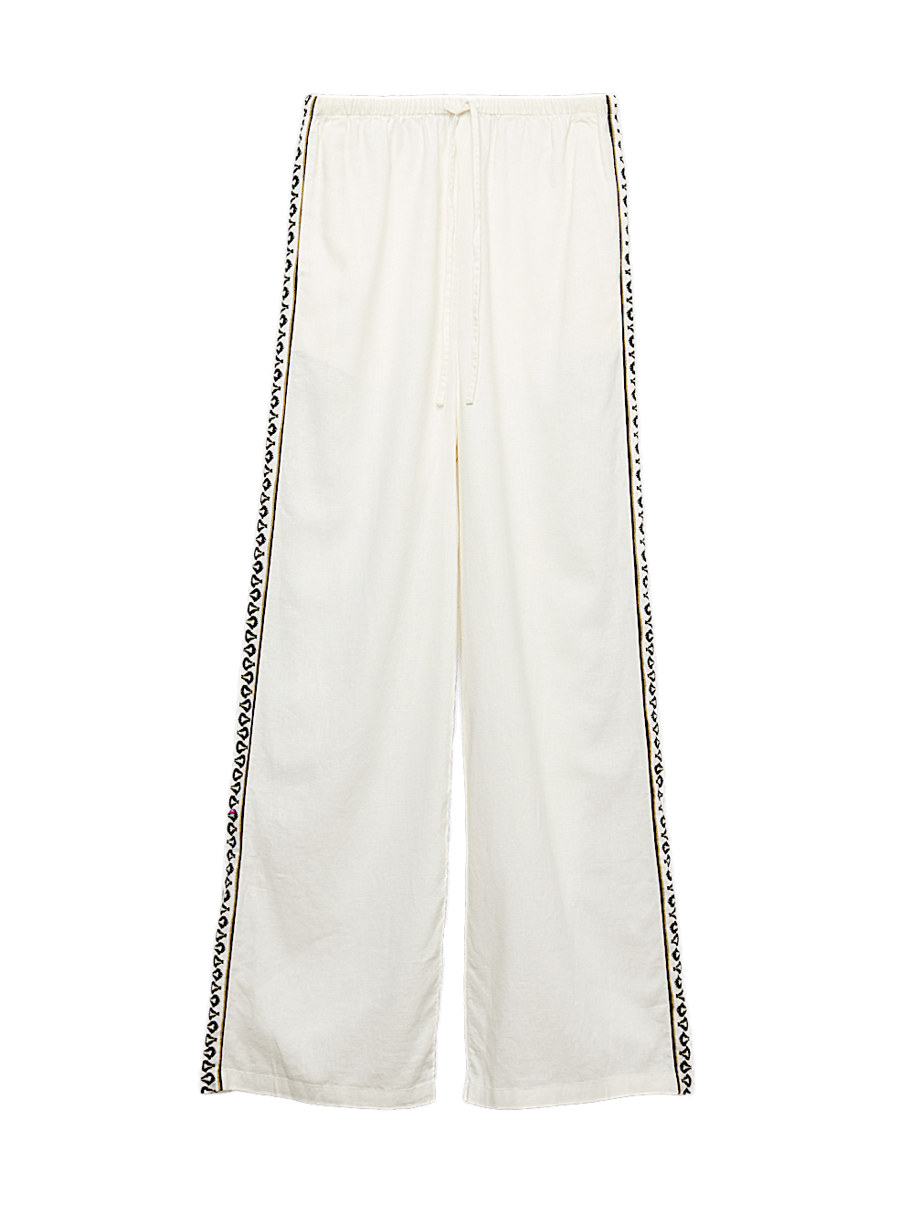 Linen Rich Side Detail Wide Leg Trousers