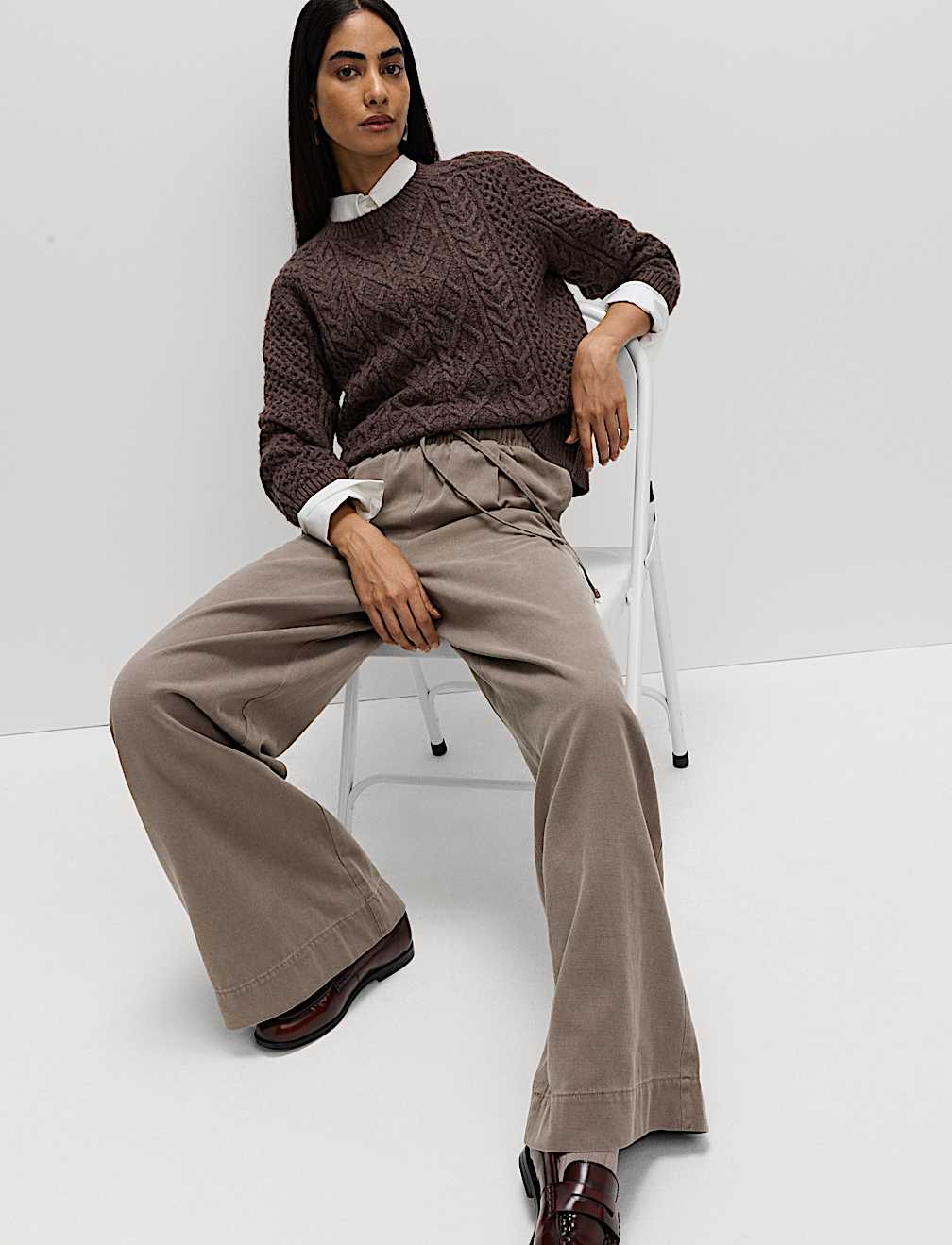 Lyocell Blend Pull On Wide Leg Trousers