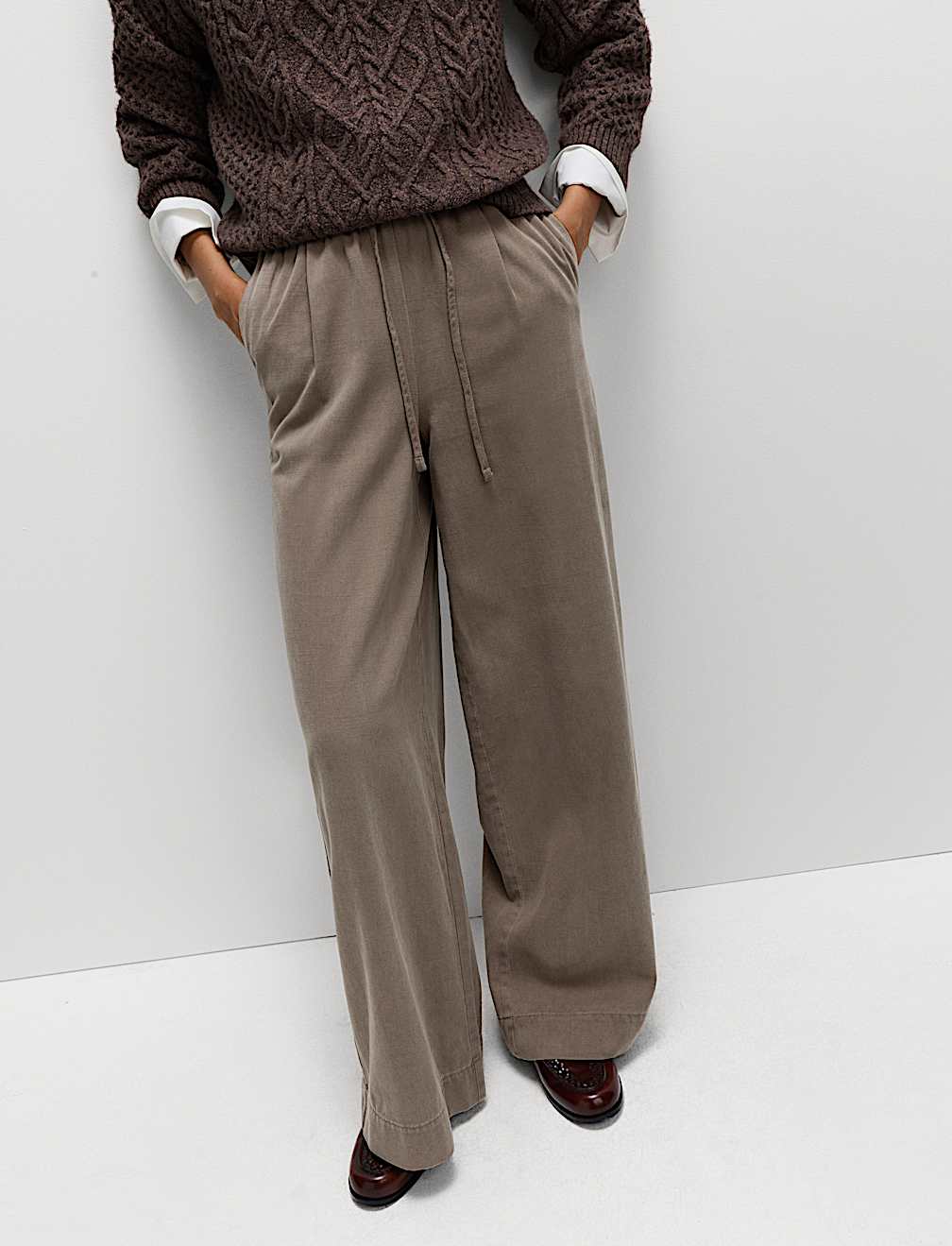 Lyocell Blend Pull On Wide Leg Trousers