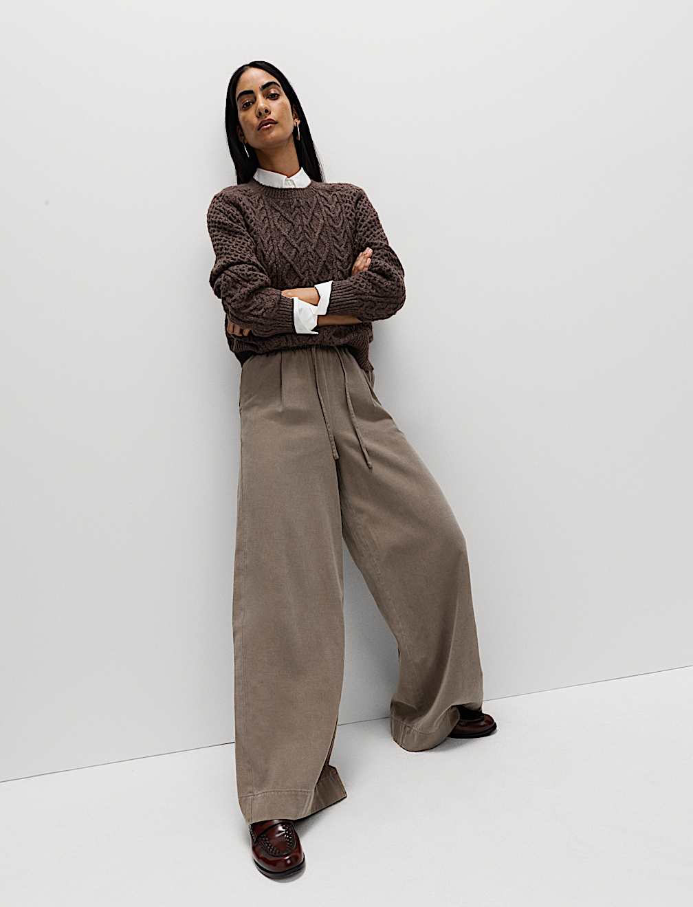 Lyocell Blend Pull On Wide Leg Trousers