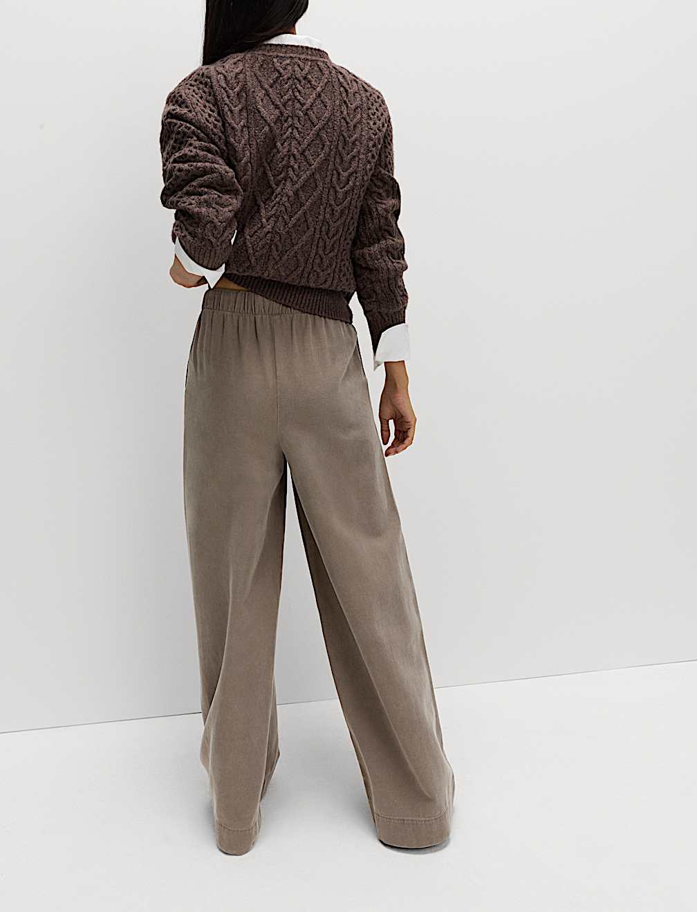 Lyocell Blend Pull On Wide Leg Trousers
