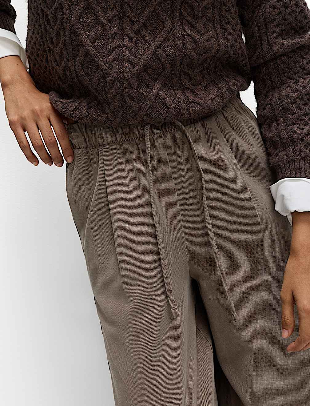 Lyocell Blend Pull On Wide Leg Trousers