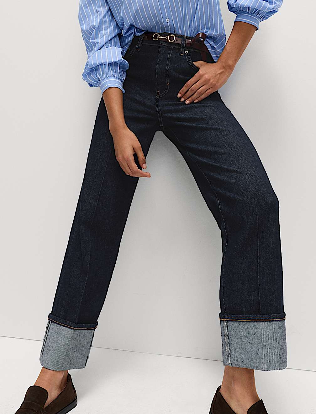 Premium Wide Leg Turn Up Jeans