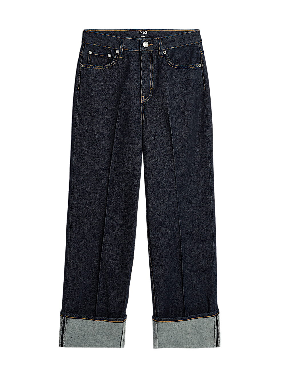 Mid Rise Wide Leg Turn Up Jeans