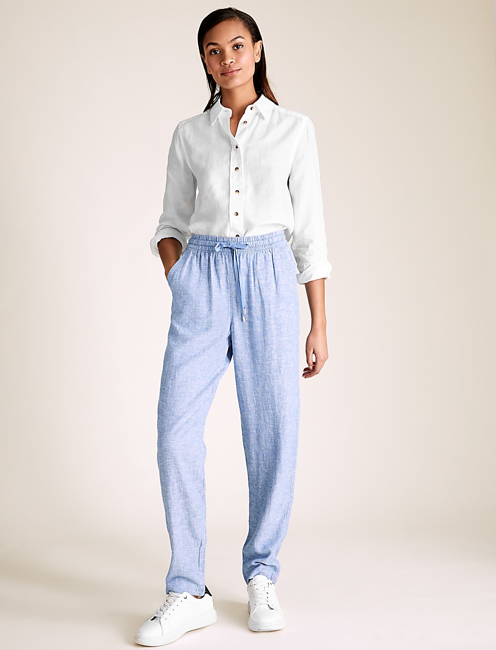 Linen Tapered Ankle Grazer Trousers