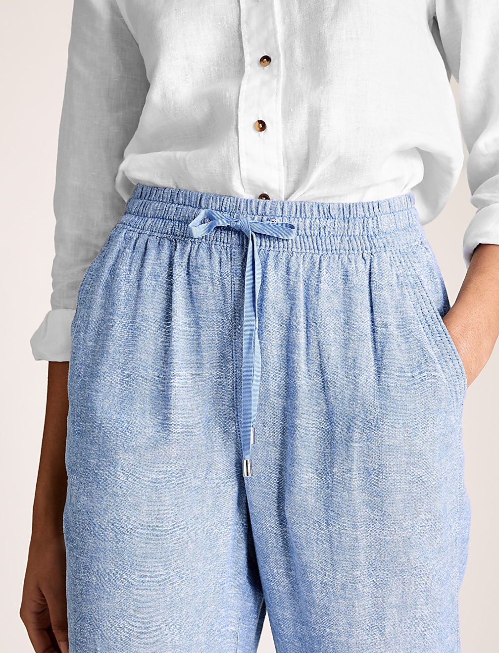 Linen Tapered Ankle Grazer Trousers