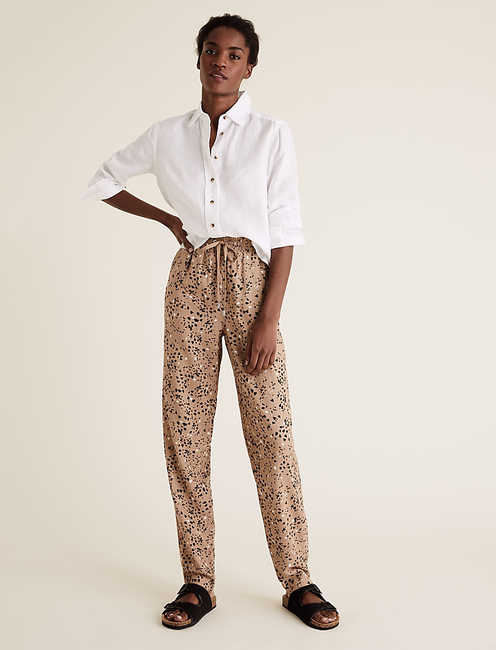Flax Linen Mix Printed Regular Fit Trouser